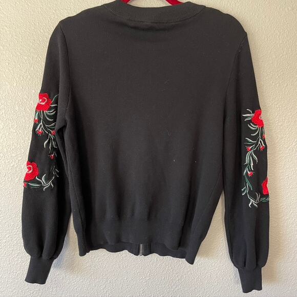 Octavia Embroidered Floral Zip Front Black Women's Long Sleeve Cardigan Jacket M - Picture 8 of 8